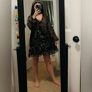 Gold Shimmer Boho Rocker baby doll dress